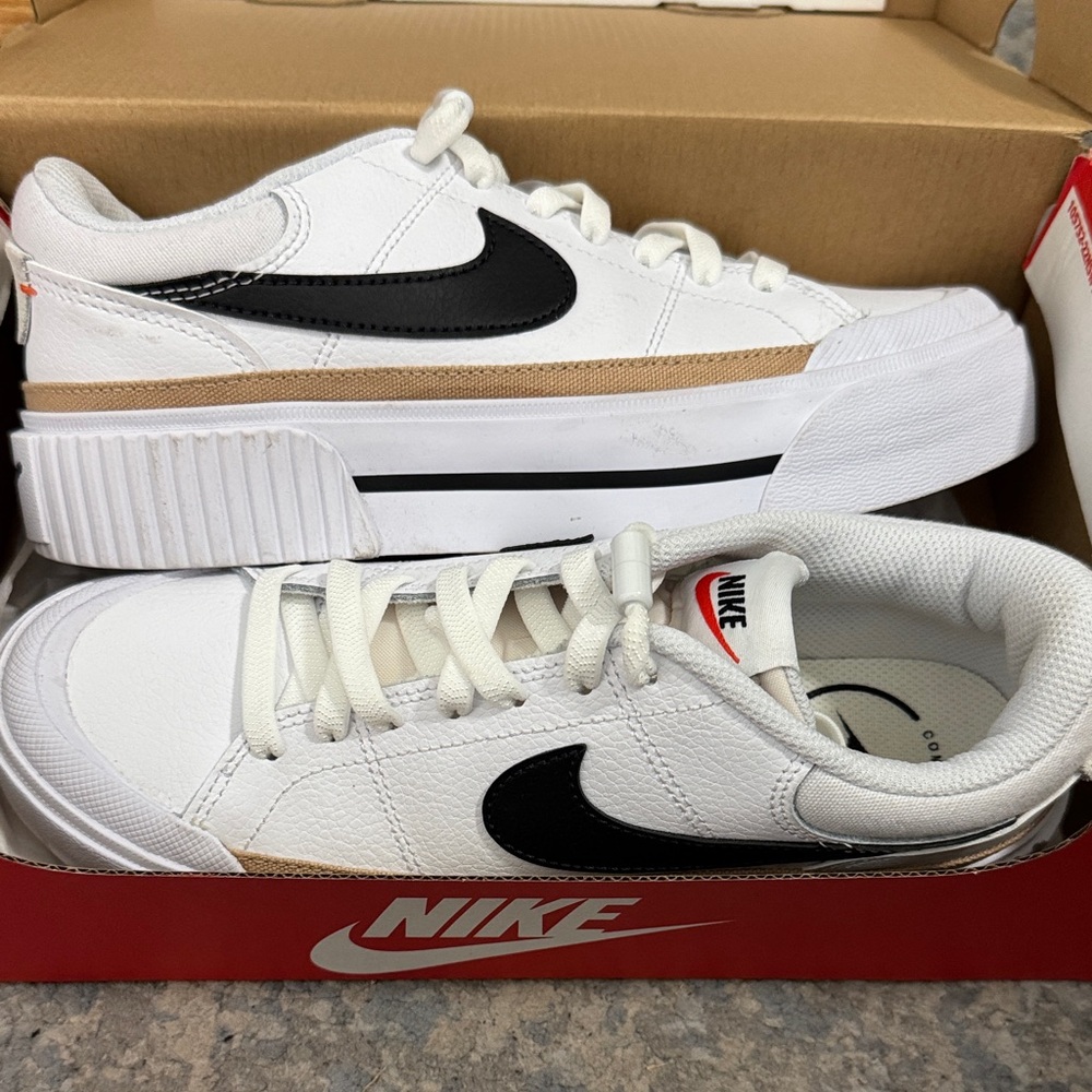 Nike Women's White Black Tan Platform Sneakers